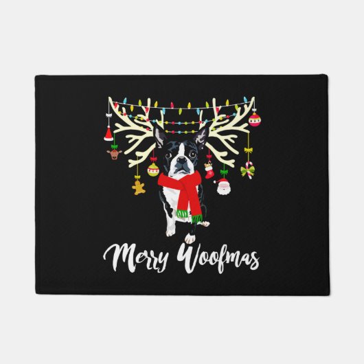 メリーウォーマスボストンテリアートリアトナディアクリスマスドゥ ドアマット (正面)
