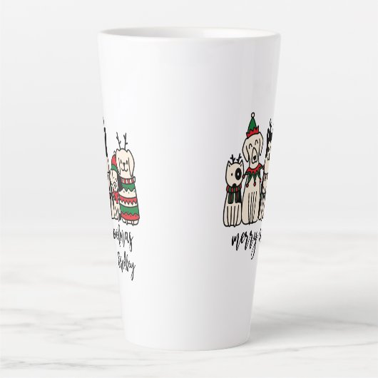 メリーウーフマスカワイドッグスクリスマス名前をカスタムする カフェラテマグ (正面)