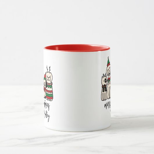 メリーウーフマスカワイドッグスクリスマス名前をカスタムする マグカップ (中央)