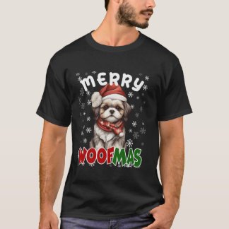 メリーウーフマスメリークリスマスおもしろいシーズー（犬）Tzu犬M Tシャツ