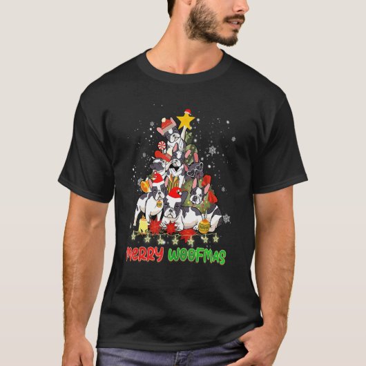 メリーウーフマス メリークリスマス ボストンテリアD用 Tシャツ (正面)