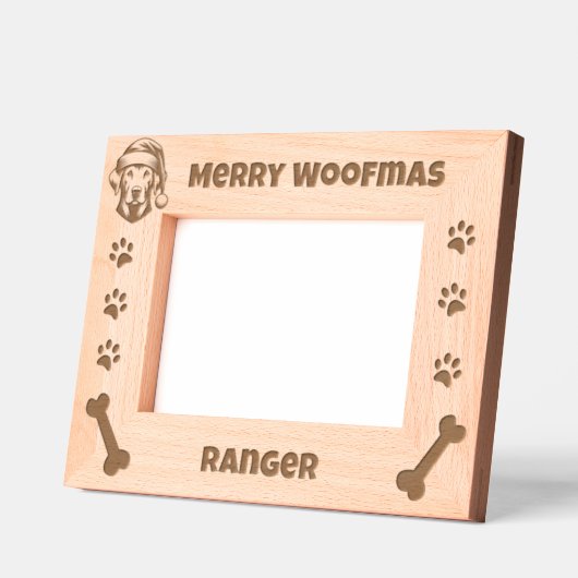 メリーウーマスクリスマスサンタドッグ名前をカスタムする レーザー彫刻フレーム (左)