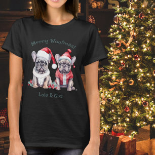 メリーウーマスサンタフランスのブルドッグクリスマスドッグ Tシャツ