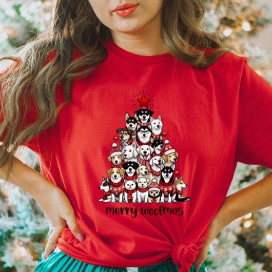 メリーウーマスドッグクリスマスツリー Tシャツ