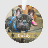 メリーウーマス金ゴールドグリッタードッグペットフォト オーナメント (正面)
