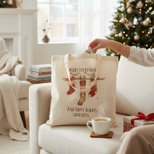 メリーエブリシング ハッピーアラウェイズ クリスマス ストッキング トートバッグ