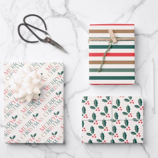 メリーエレガントカラフルス・クリスマ葉リーズ ラッピングペーパーシート (正面)