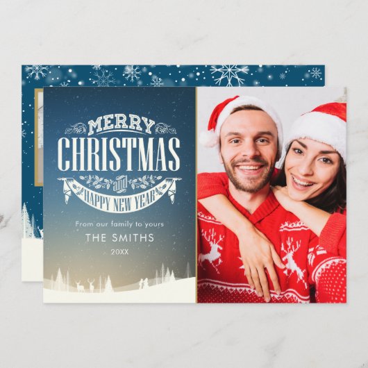 メリーエレガントクリスマスおめでとう新年4枚 シーズンカード (正面/裏面)