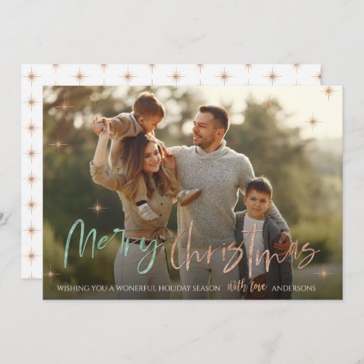 メリーエレガントクリスマスかわいいグリッターのスクリプト写真 シーズンカード (正面/裏面)