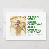 メリーエレガントクリスマスと新年のフェイクグリーンフォイル シーズンカード (正面)