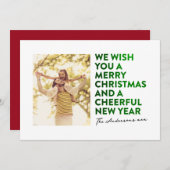 メリーエレガントクリスマスと新年のフェイクグリーンフォイル シーズンカード (正面/裏面)