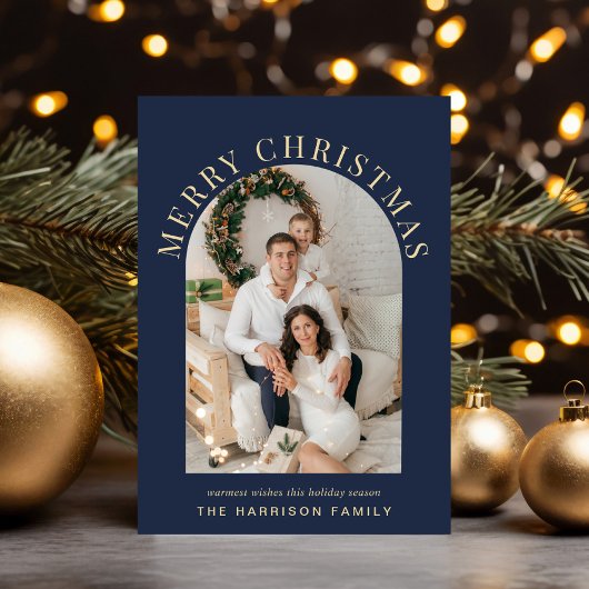 メリーエレガントクリスマスのアーチ写真ブルー シーズンカード