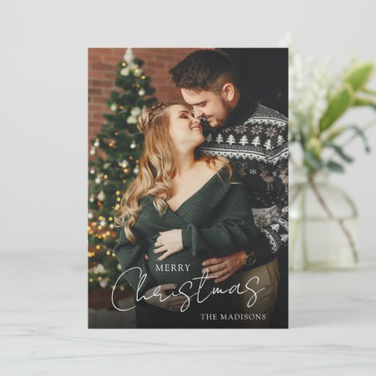 メリーエレガントクリスマスのカップルの写真 シーズンカード (スタンド正面)