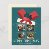メリーエレガントクリスマスのギフトボックス4家族の写真 シーズンカード (正面/裏面)