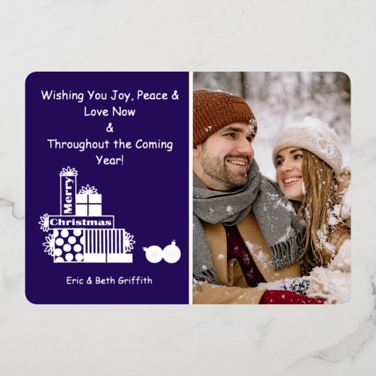 メリーエレガントクリスマスのプレゼント写真 箔シーズンカード (正面)