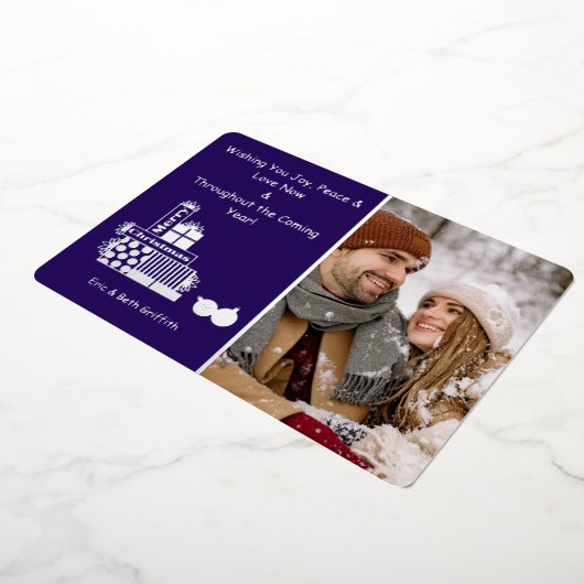 メリーエレガントクリスマスのプレゼント写真 箔シーズンカード (回転した状態)