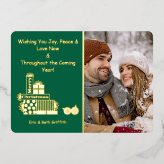 メリーエレガントクリスマスのプレゼント写真 箔シーズンカード