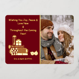 メリーエレガントクリスマスのプレゼント写真 箔シーズンカード