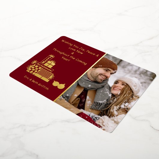 メリーエレガントクリスマスのプレゼント写真 箔シーズンカード (回転した状態)