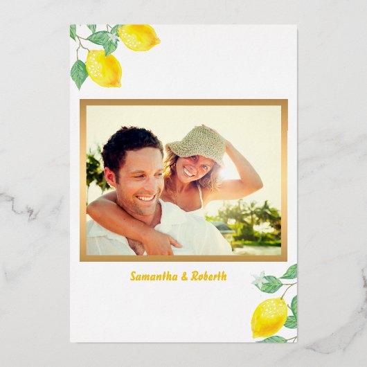 メリーエレガントクリスマスのレモンツリーカスタム写真 箔シーズンカード (裏面)