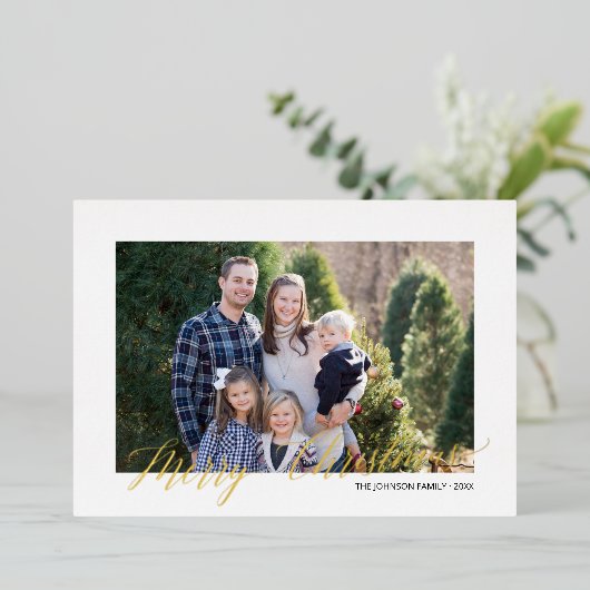 メリーエレガントクリスマスの台本パーソナライズされた 箔シーズンカード (立ち正面)