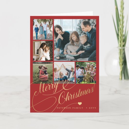 メリーエレガントクリスマスの台本6枚のコラージュ赤 シーズンカード (正面)