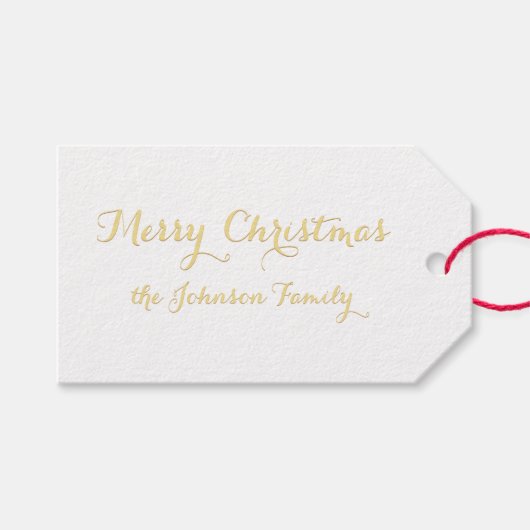 メリーエレガントクリスマスの家族の名パーソナライズされた前 ギフトタグ (正面(横))