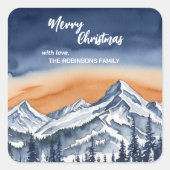 メリーエレガントクリスマスの木の森の雪の休日 スクエアシール (正面)