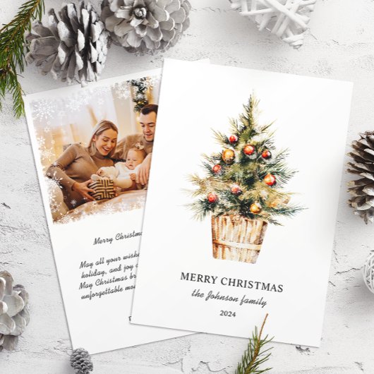 メリーエレガントクリスマスの木の雪片1枚の写真 シーズンカード