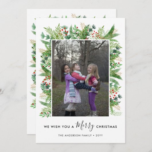 メリーエレガントクリスマスの枝の果実2写真 シーズンカード (正面/裏面)