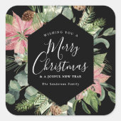 メリーエレガントクリスマスの水の色のフローラ緑 スクエアシール (正面)