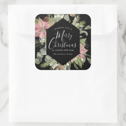 メリーエレガントクリスマスの水の色のフローラ緑 スクエアシール (バッグ)