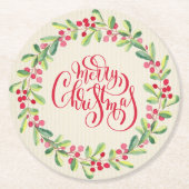 メリーエレガントクリスマスの緑と果実 ラウンドペーパーコースター (正面)