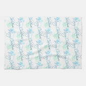 メリーエレガントクリスマスの雪の結晶ブルー キッチンタオル (横)
