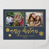 メリーエレガントクリスマスの雪片2写真 箔シーズンカード (正面)