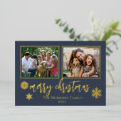 メリーエレガントクリスマスの雪片2写真 箔シーズンカード (立ち正面)