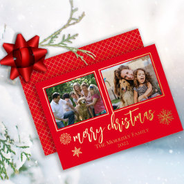 メリーエレガントクリスマスの雪片2写真 箔シーズンカード