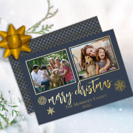 メリーエレガントクリスマスの雪片2写真 箔シーズンカード