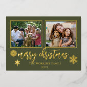 メリーエレガントクリスマスの雪片2写真 箔シーズンカード (正面)