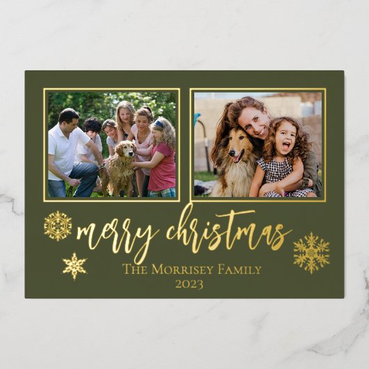 メリーエレガントクリスマスの雪片2写真 箔シーズンカード (正面)