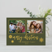 メリーエレガントクリスマスの雪片2写真 箔シーズンカード (立ち正面)