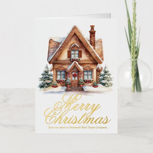 メリーエレガントクリスマスカスタムハウス事業金ゴールド 箔シーズンカード (正面)