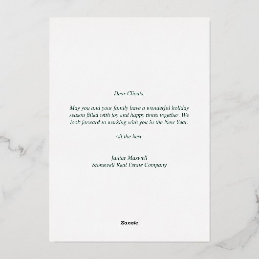 メリーエレガントクリスマスカスタムハウス会社金ゴールド 箔シーズンカード (裏面)