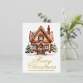 メリーエレガントクリスマスカスタムハウス会社金ゴールド 箔シーズンポストカード (立ち正面)