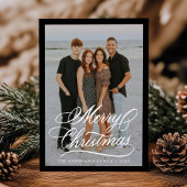 メリーエレガントクリスマススクリプトブラックフレーム2写真 シーズンカード