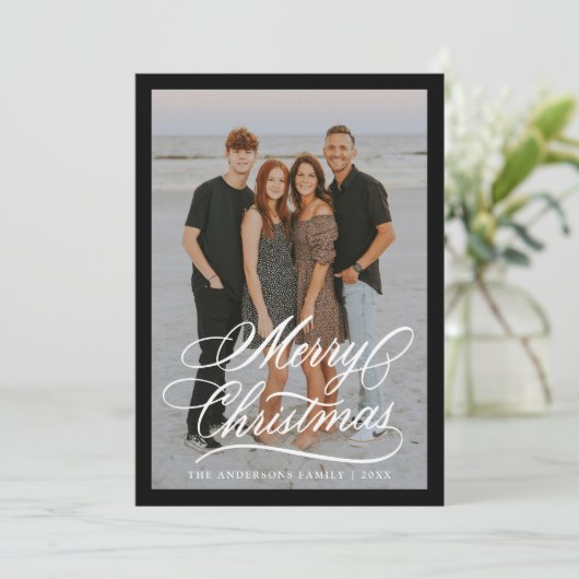 メリーエレガントクリスマススクリプトブラックフレーム2写真 シーズンカード (スタンド正面)