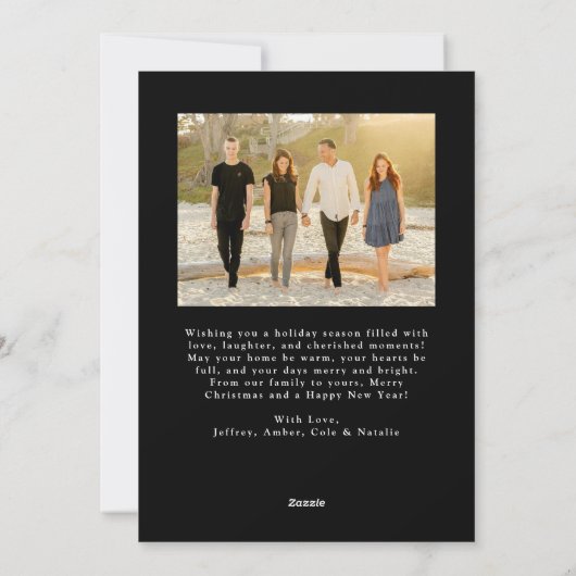 メリーエレガントクリスマススクリプトブラックフレーム2写真 シーズンカード (裏面)