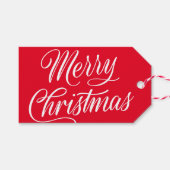 メリーエレガントクリスマススクリプトレッドホリデー ギフトタグ (正面(横))