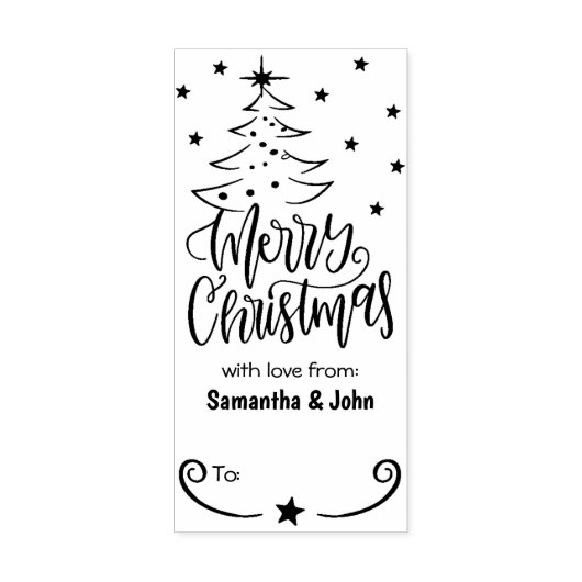 メリーエレガントクリスマスツリーギフトラベル ラバースタンプ (インプリント)