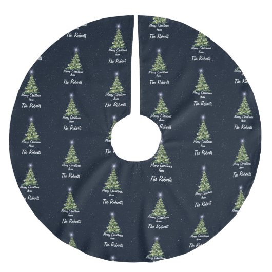 メリーエレガントクリスマスツリーズネイビーブルーホリデー ブラッシュドポリエステルツリースカート (正面)